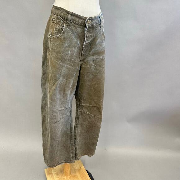 Free People We The Free Good Luck Coated Brown Barrel Leg Jeans Size 28 - Picture 10 of 16